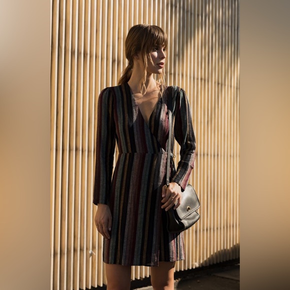 Rails Lola Metallic Wrap Dress in Varadero Stripe Long Sleeve - Size Large - Picture 3 of 10
